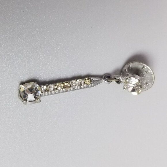 Vintage Rhinestone Lapel Pin, Silver Tone Long Skinny Drop Pendant Shooting Star - Picture 6 of 6